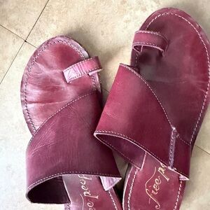 Free People Burgundy Cross-Strap Leather Slide Sandals